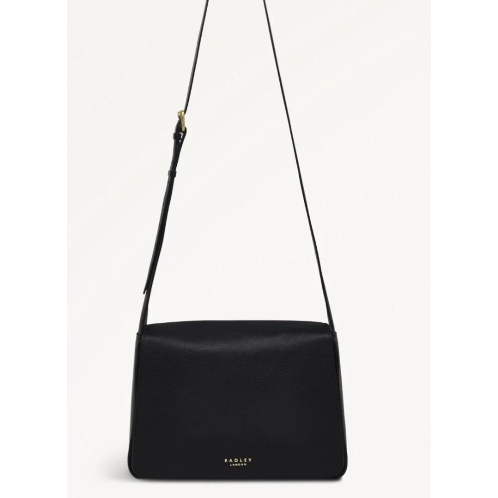 Radley London Westwell Lane Large Flapover Crossbody Bag Black Pebbled Leather